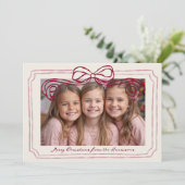 Hand Drawn Burgundy Blush Bow Frame Feestdagenkaart (Staand voorkant)