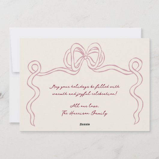 Hand Drawn Burgundy Blush Bow Frame Feestdagenkaart (Achterkant)