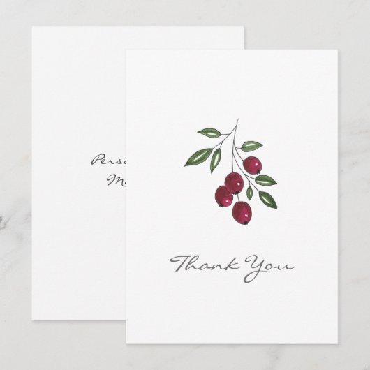Hand Drawn Burgundy Red Berries Bedankkaart (Voorkant / Achterkant)