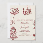 Hand Drawn Burgundy Romantic All In One Wedding Kaart (Voorkant)