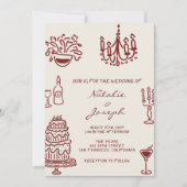 Hand Drawn Burgundy Whimsical QR Code Wedding Kaart (Voorkant)