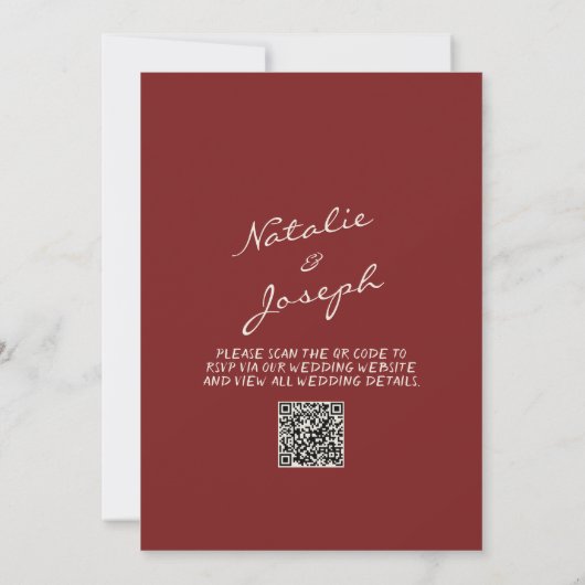 Hand Drawn Burgundy Whimsical QR Code Wedding Kaart (Achterkant)