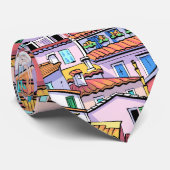 Hand drawn Busy town Colorful fun pattern Unique Stropdas (Opgerold)