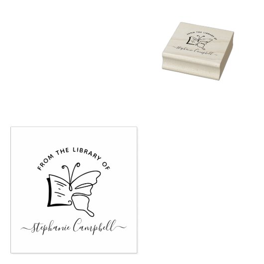 Hand-drawn Butterfly Doodle Elegant Library Book Rubberstempel