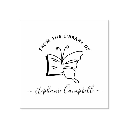 Hand-drawn Butterfly Doodle Elegant Library Book Rubberstempel (Afrduk)