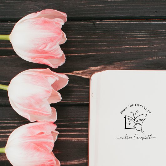 Hand-drawn Butterfly Doodle Elegant Library Book Rubberstempel