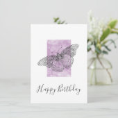 Hand Drawn Butterfly, Waterverf Plum Abstract Kaart (Staand voorkant)