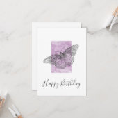 Hand Drawn Butterfly, Waterverf Plum Abstract Kaart (Voorkant / Achterkant in situ)