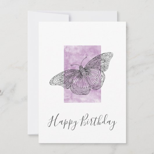 Hand Drawn Butterfly, Waterverf Plum Abstract Kaart (Voorkant)