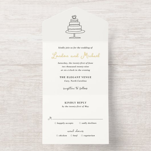 Hand Drawn Cake Doodle Modern Wedding All In One Uitnodiging (Binnenkant)