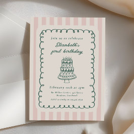 Hand Drawn Cake Quirky Unique 1st Birthday Kaart