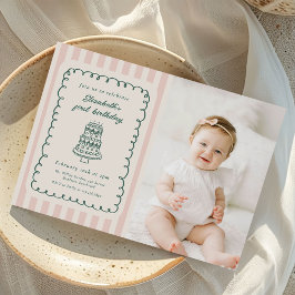 Hand Drawn Cake Quirky Unique 1st Birthday Photo Kaart