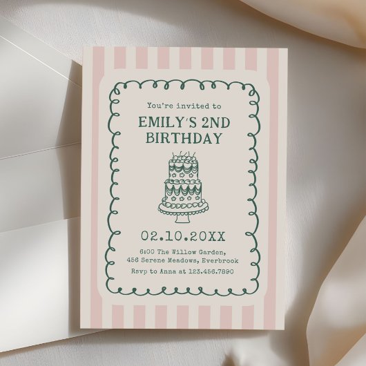 Hand Drawn Cake Quirky Unique Birthday Party Kaart