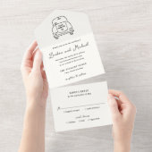 Hand Drawn Car Doodle Modern Wedding All In One Uitnodiging (Afscheurbaar)