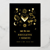 Hand Drawn Celestial Wedding Save the Date in Gold Folie Uitnodiging (Voorkant)