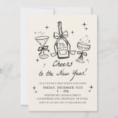 Hand Drawn Champagne Cheers New Years Eve Party Kaart (Voorkant)