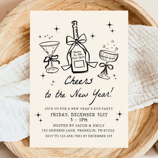 Hand Drawn Champagne Cheers New Years Eve Party Kaart