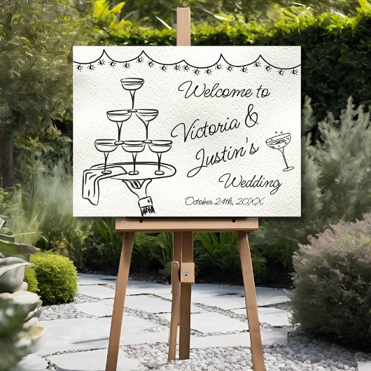 Hand drawn Champagne Doodle Wedding Welcome Sign Poster