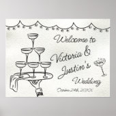 Hand drawn Champagne Doodle Wedding Welcome Sign Poster (Voorkant)