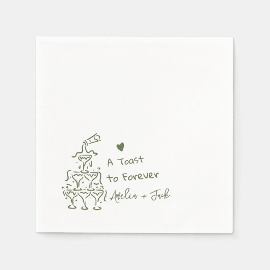 Hand Drawn Champagne Glass Tower Wedding Napkins Servet (Voorkant)
