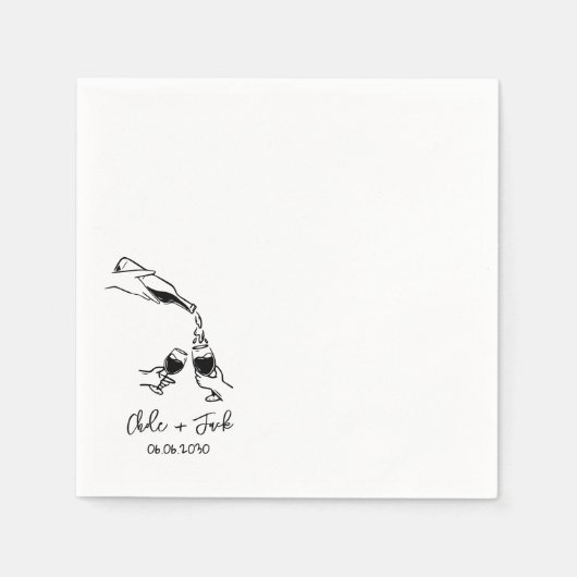 Hand Drawn Champagne Tower Glass Wedding Napkins Servet (Voorkant)