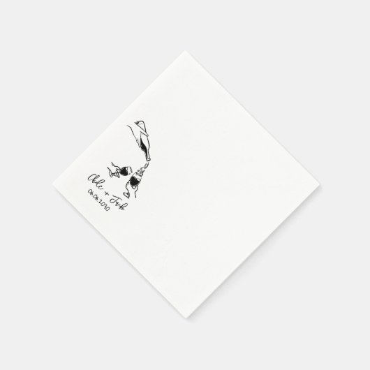 Hand Drawn Champagne Tower Glass Wedding Napkins Servet (Hoek)