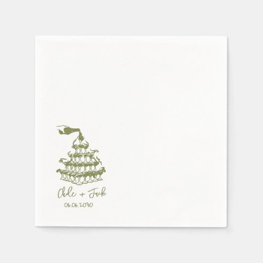 Hand Drawn Champagne Tower Glass Wedding Napkins Servet (Voorkant)