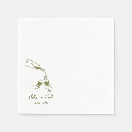 Hand Drawn Champagne Tower Glass Wedding Napkins Servet (Voorkant)