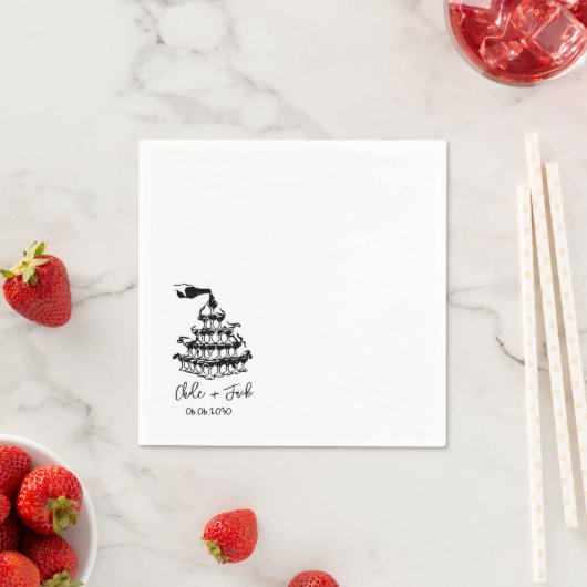 Hand Drawn Champagne Tower Glass Wedding Napkins Servet (Insitu)
