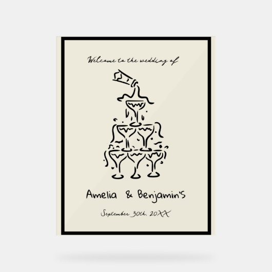 Hand Drawn Champagne Tower Retro Welcome wedding Acryl Bord (Voorkant)