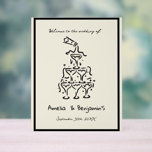 Hand Drawn Champagne Tower Retro Welcome wedding Acryl Bord (Neutraal)