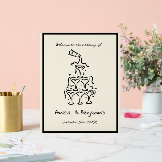 Hand Drawn Champagne Tower Retro Welcome wedding Acryl Bord (Huwelijk)