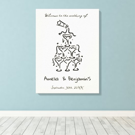 Hand Drawn Champagne Tower Retro Welcome wedding Canvas Afdruk (Insitu (Houten vloer))