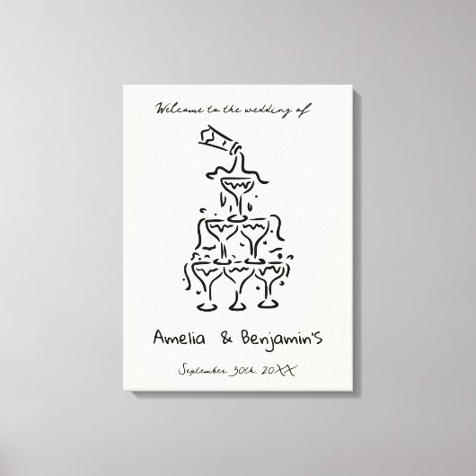 Hand Drawn Champagne Tower Retro Welcome wedding Canvas Afdruk (Voorkant)