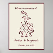 Hand Drawn Champagne Tower Retro Welcome wedding Poster (Voorkant)