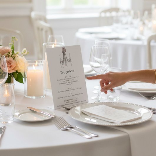 hand drawn Chandelier Wedding Drinks List Reclamebord Met Voetstuk