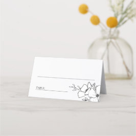 Hand Drawn Charcoal and White Flowers Wedding Plaatskaartje