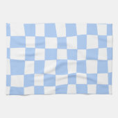 Hand Drawn Checkerboard Pattern (sky blue/white) Theedoek (Horizontaal)