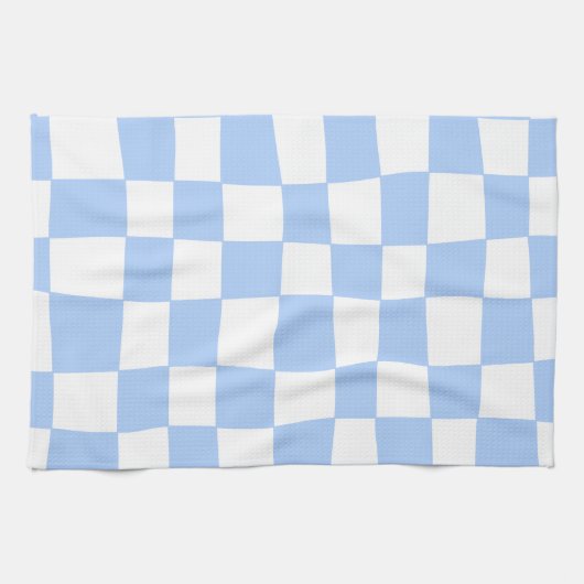 Hand Drawn Checkerboard Pattern (sky blue/white) Theedoek (Horizontaal)