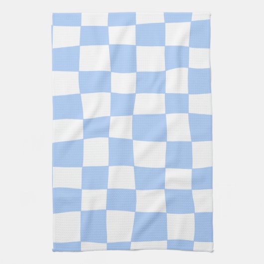 Hand Drawn Checkerboard Pattern (sky blue/white) Theedoek (Verticaal)
