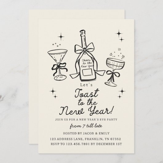 Hand Drawn Cheers New Years Eve Party In Kaart (Voorkant / Achterkant)