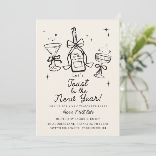 Hand Drawn Cheers New Years Eve Party In Kaart (Staand voorkant)