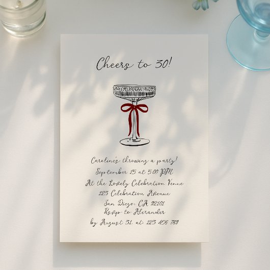 hand drawn cheers to 30, birthday party invitation kaart