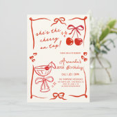 hand-drawn cherry martini birthday invitation kaart (Staand voorkant)