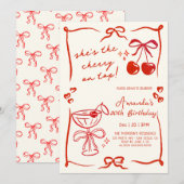 hand-drawn cherry martini birthday invitation kaart (Voorkant / Achterkant)