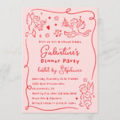 Hand Drawn Cherubs Pink Red Galentine's Day Party Kaart (Voorkant)