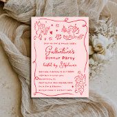 Hand Drawn Cherubs Pink Red Galentine's Day Party Kaart