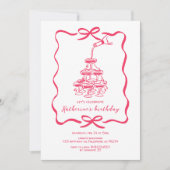 Hand Drawn Chic Pink Champagne Birthday Party Kaart (Voorkant)