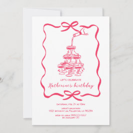 Hand Drawn Chic Pink Champagne Birthday Party Kaart