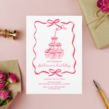 Hand Drawn Chic Pink Champagne Birthday Party
